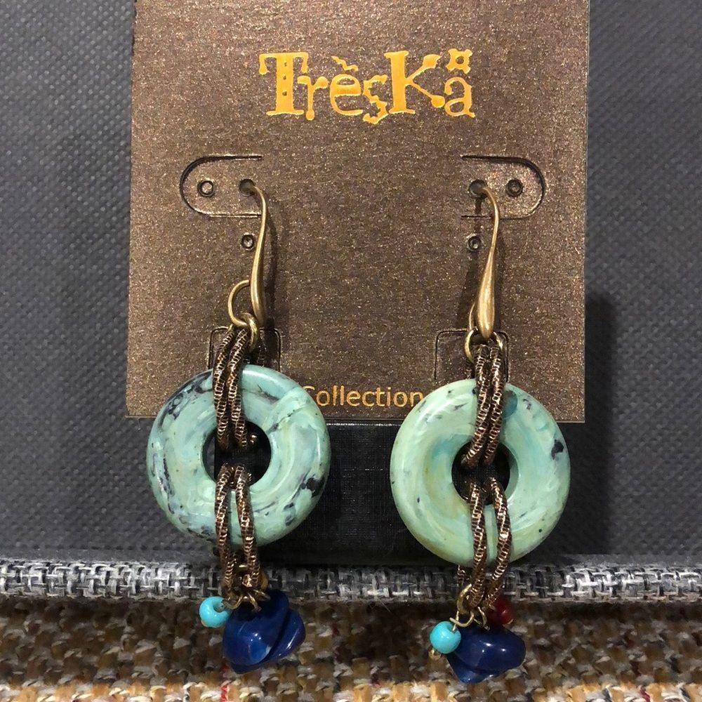 TRESKA Modern Abstract Metallic Multicolor Round Dangle Drop Earrings NWT
